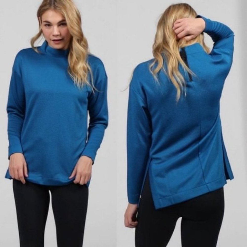 Levelwear Blue Ribbed Knit Mock Neck Long Sleeve Fleece Pullover Sweater Run S